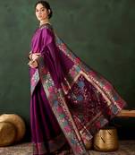 purple woven jacquard silk blend saree with blouse piece