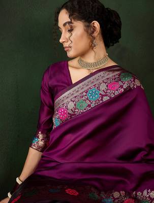 purple woven jacquard silk blend saree with blouse piece 3