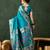 teal woven jacquard silk blend saree with blouse piece
