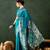 teal woven jacquard silk blend saree with blouse piece