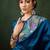 blue woven jacquard silk blend saree with blouse piece