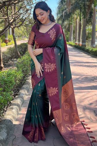 green weaving jari designer art silk saree with blouse piece