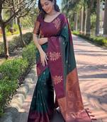 green weaving jari designer art silk saree with blouse piece
