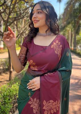 green weaving jari designer art silk saree with blouse piece 2