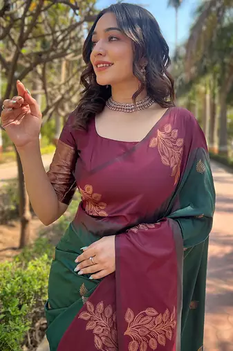 green weaving jari designer art silk saree with blouse piece