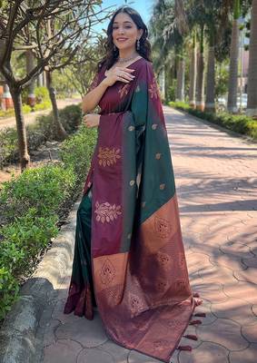 green weaving jari designer art silk saree with blouse piece 3