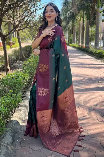 green weaving jari designer art silk saree with blouse piece