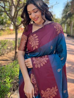blue weaving jari designer art silk saree with blouse piece 2