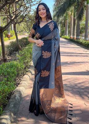grey weaving jari designer art silk saree with blouse piece 1