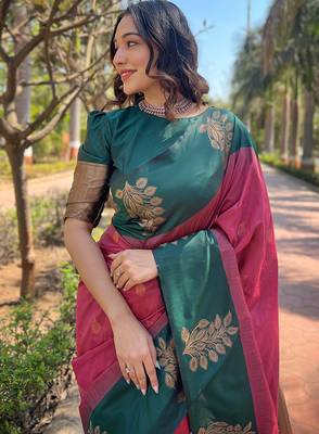 pink weaving jari designer art silk saree with blouse piece 2