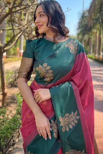 pink weaving jari designer art silk saree with blouse piece