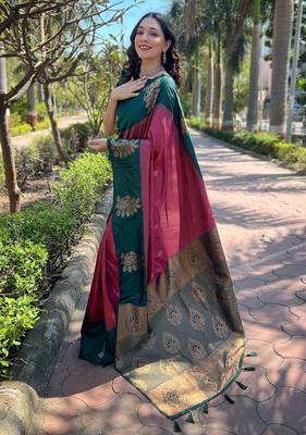pink weaving jari designer art silk saree with blouse piece 3