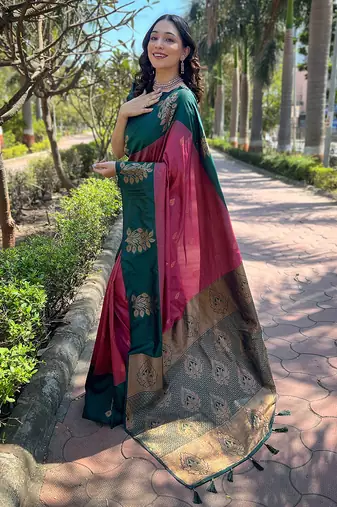 pink weaving jari designer art silk saree with blouse piece