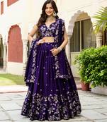 Purple Silk Zari sequin Embroidered Silk Lehenga Choli With Dupatta Set