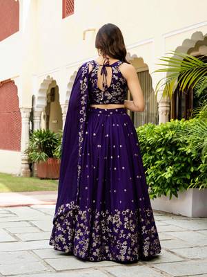 Purple silk blend Zari sequin Embroidered silk blend Lehenga Choli With Dupatta Set 5