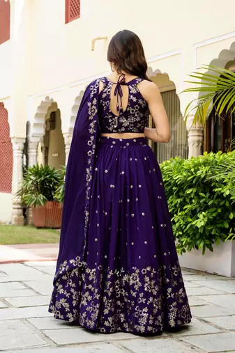 Purple Silk Zari sequin Embroidered Silk Lehenga Choli With Dupatta Set