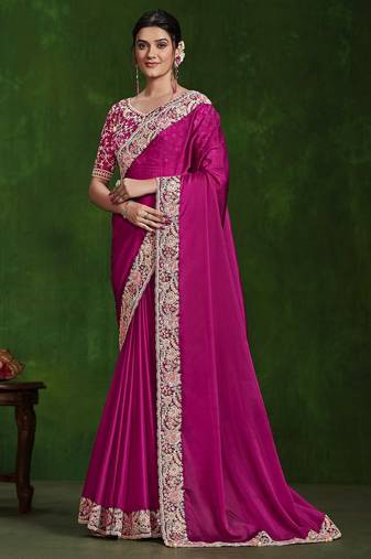 pink Sequins with handwork habotai silk blend saree with blouse piece