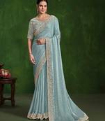 sea green multi Sequins with handwork 2 tone satin silk saree with blouse piece