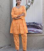 Orange printed cotton tunic with pants - set of 2
