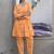 Orange printed cotton tunic with pants - set of 2