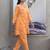 Orange printed cotton tunic with pants - set of 2