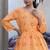 Orange printed cotton tunic with pants - set of 2