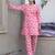 Pink white printed cotton tunic with pants - set of 2