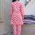 Pink white printed cotton tunic with pants - set of 2