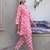 Pink white printed cotton tunic with pants - set of 2