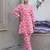 Pink white printed cotton tunic with pants - set of 2