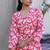 Pink white printed cotton tunic with pants - set of 2