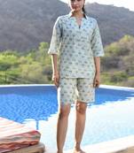 Blue printed cotton co-ord set - set of 2