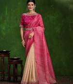 pink Sequins thread & stone work/ texture pallu banarasi crush silk saree with blouse piece