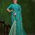 blue mirror thread work/ texture pallu crepe silk georgette saree with blouse piece