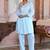 Blue embroidered cotton lurex tunic with pants - set of 2