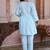Blue embroidered cotton lurex tunic with pants - set of 2