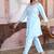 Blue embroidered cotton lurex tunic with pants - set of 2