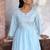 Blue embroidered cotton lurex tunic with pants - set of 2