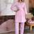 Pink embroidered cotton lurex tunic with pants - set of 2