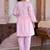Pink embroidered cotton lurex tunic with pants - set of 2