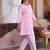 Pink embroidered cotton lurex tunic with pants - set of 2