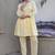 Yellow embroidered cotton lurex tunic with pants - set of 2