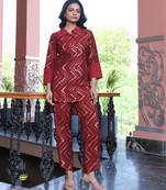 Red printed cotton co-ord set - set of 2