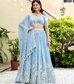 Sky Blue Georgette Sequins Thread Embroidery Work Lehenga Choli
