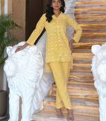 Yellow printed muslin kota co-ord set - set of 2