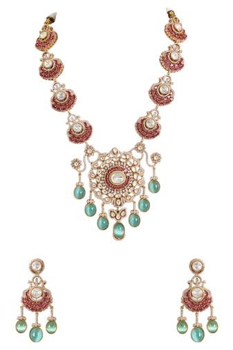 Gold plated multicolor stone necklace set