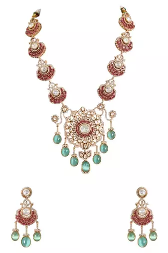 Gold plated multicolor stone necklace set