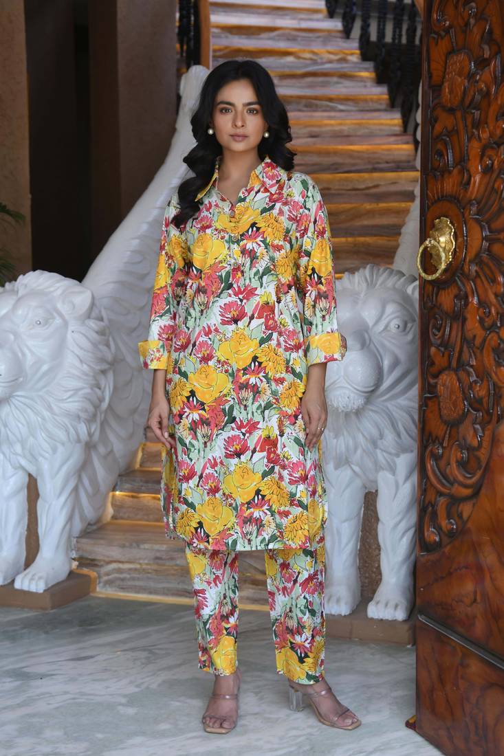 Multicolor printed cotton co-ord set - set of 2