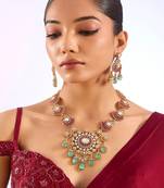 Gold plated multicolor stone necklace set