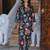Black printed cotton tunic with pants - set of 2